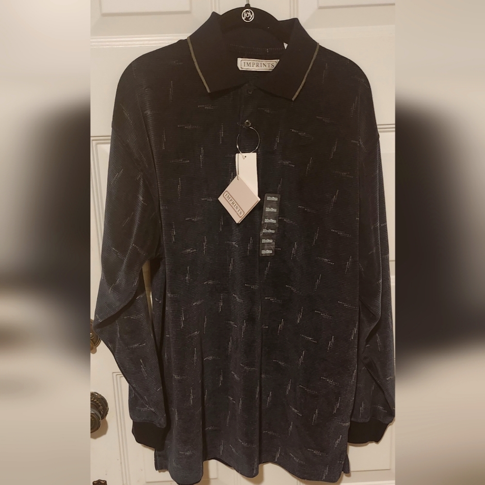 Imprints NWT Velour Pullover Long Sleeve Shirt Size M Navy